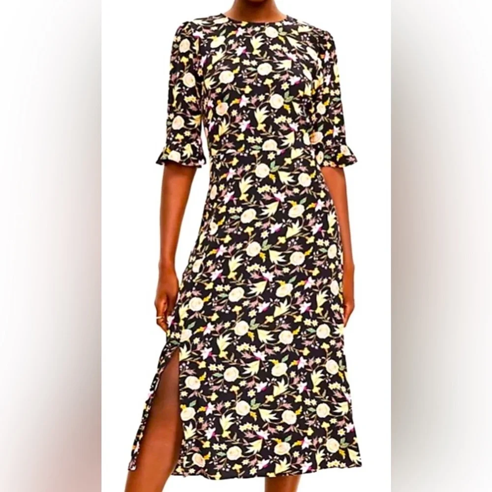 LOFT Black Floral Dress - Size 4 - Picture 6 of 7